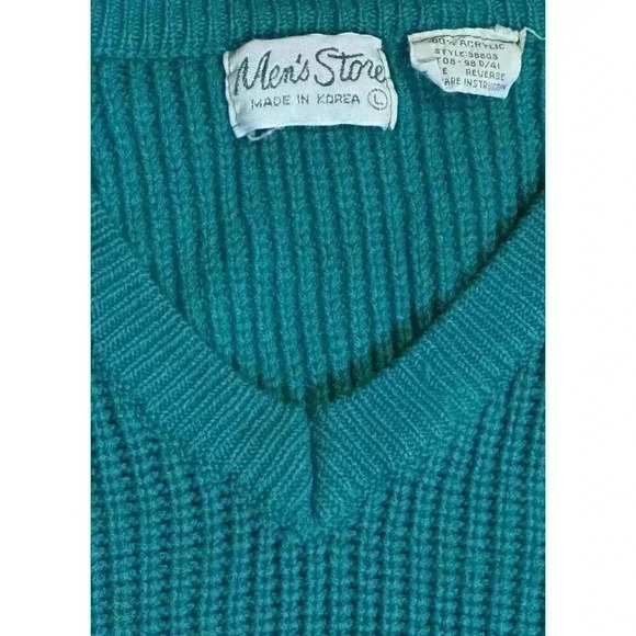 Vintage 80s The Mens Store at Sears Green Cable Knit Sweater Sz L Kurt Cobain - Picture 5 of 6